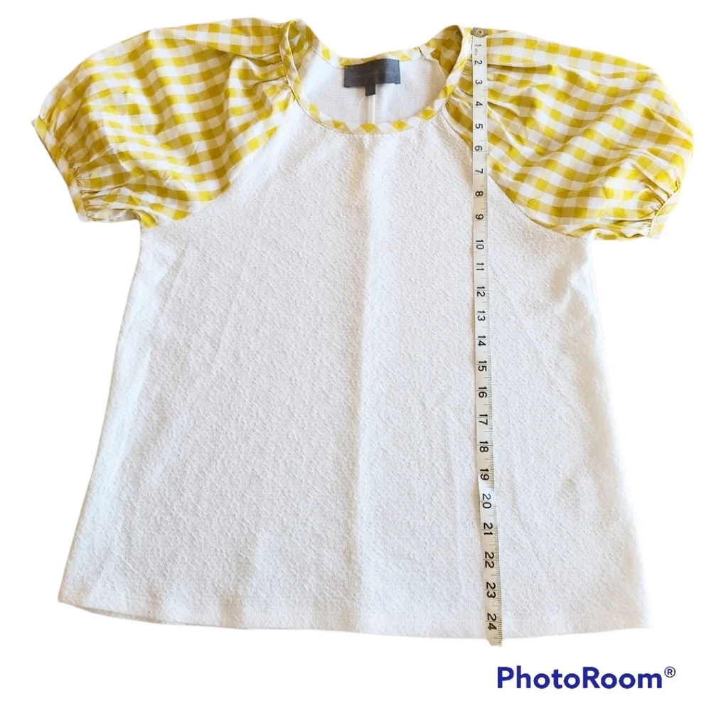 Anthro Sunday in Brooklyn | White Yellow Gingham Puff Sleeve Top Med